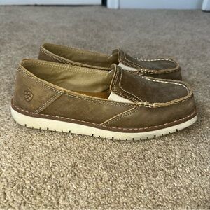 Ariat Women's Brown and Cream Square Toe Leather Loafers